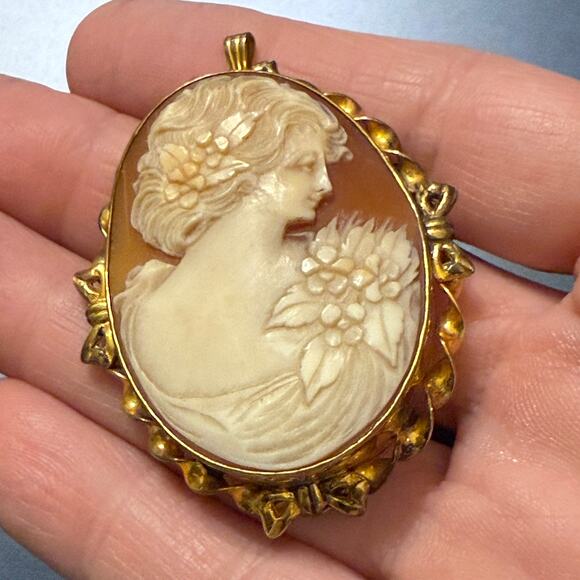 Vintage Samsan 1/20 12k Gold Filled Hand Carved Shell Cameo - Picture 5 of 7